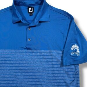 FootJoy Polo Shirt Men's Medium Blue Striped Golf Stretch‎ Lightweight